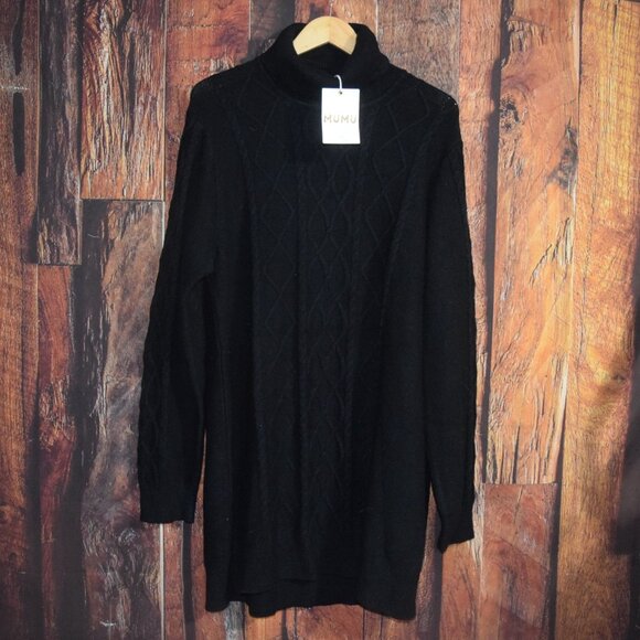 New! show me your MUMU Women's Sz XXL Montreal Mini Dress Black Sweater Dress - Picture 2 of 6